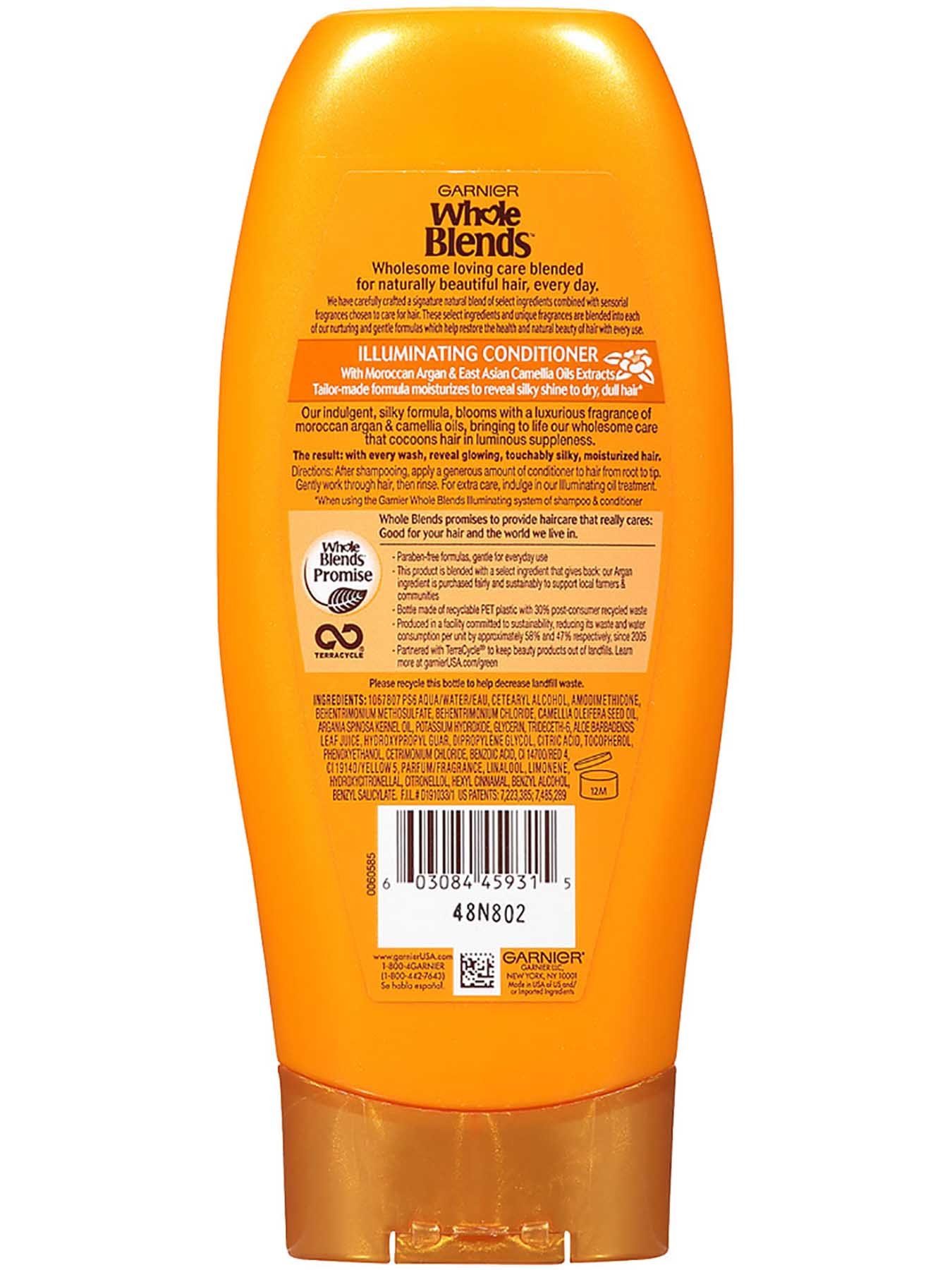Garnier Whole Blends Illuminating Conditioner Moroccan Argan Camellia Oils Extracts Back Of Bottle